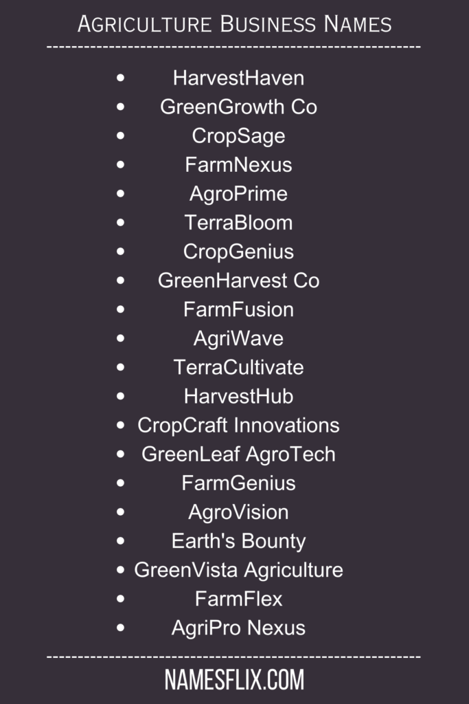 Agriculture Business Names
