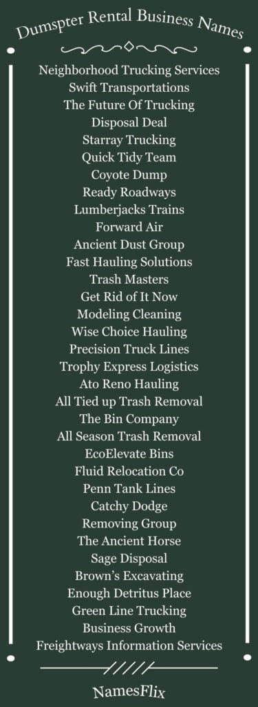 Dumpster Rental Business Names