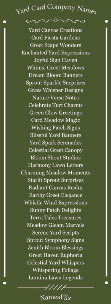 Yard Card Company Names