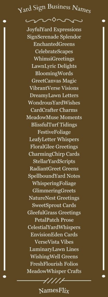 Yard Sign Business Names