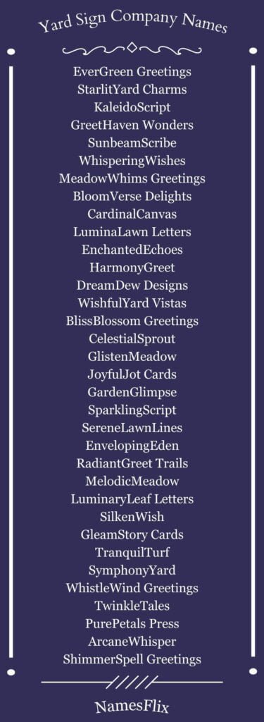 Yard Sign Company Names